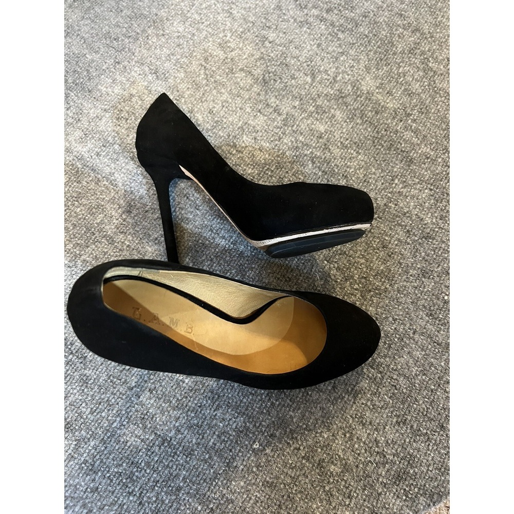 New Womens L.A.M.B. Black Leather Suede Platform High Heel Shoes Sz 7.5 M